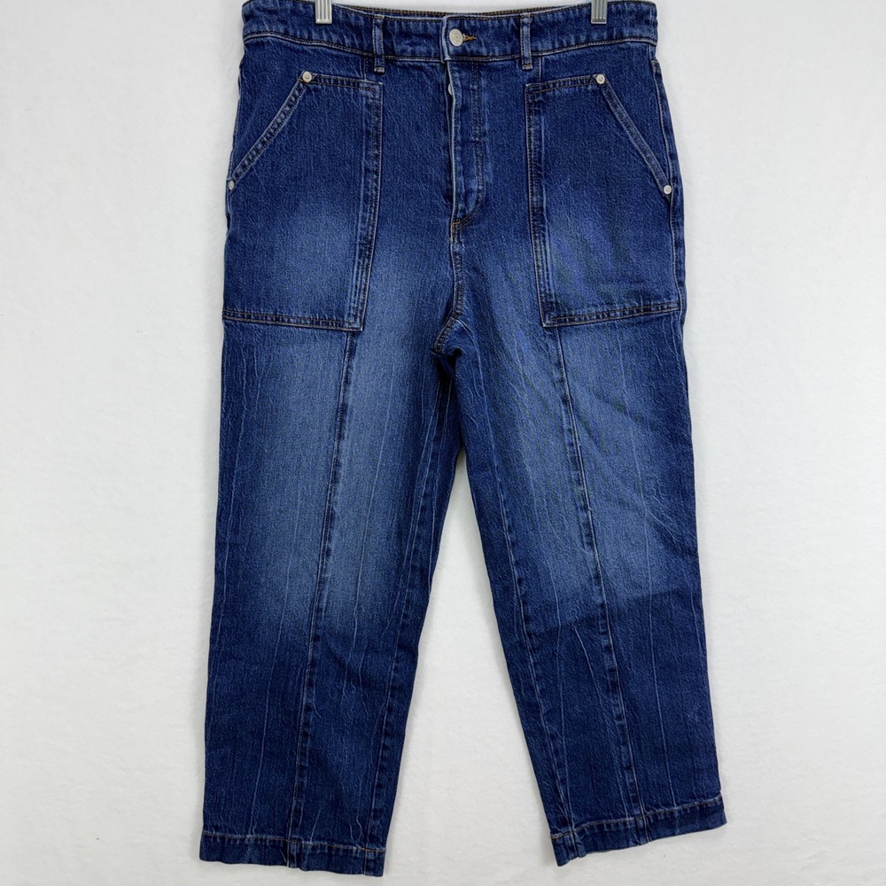 LOFT Straight Leg Jeans Women 12 Blue Utility Seam Casual Dark Wash Casual Denim
